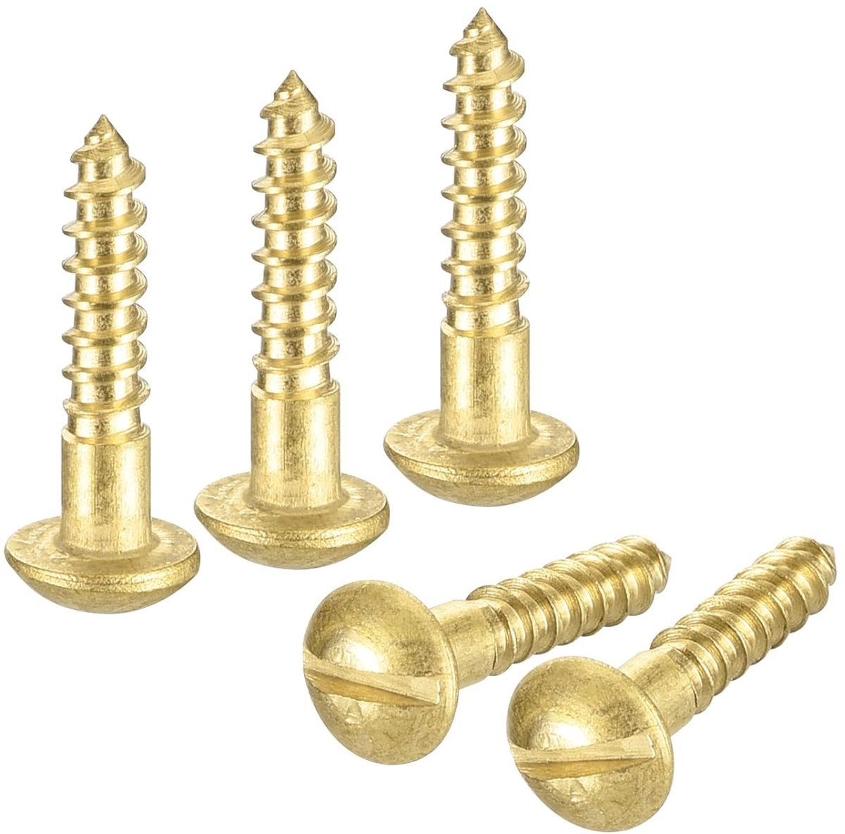 Houten schroeven, M2,5 x 12 mm, ronde kop, geribbeld, van messing, zelftappende schroef voor houtbewerking, 60 stuks