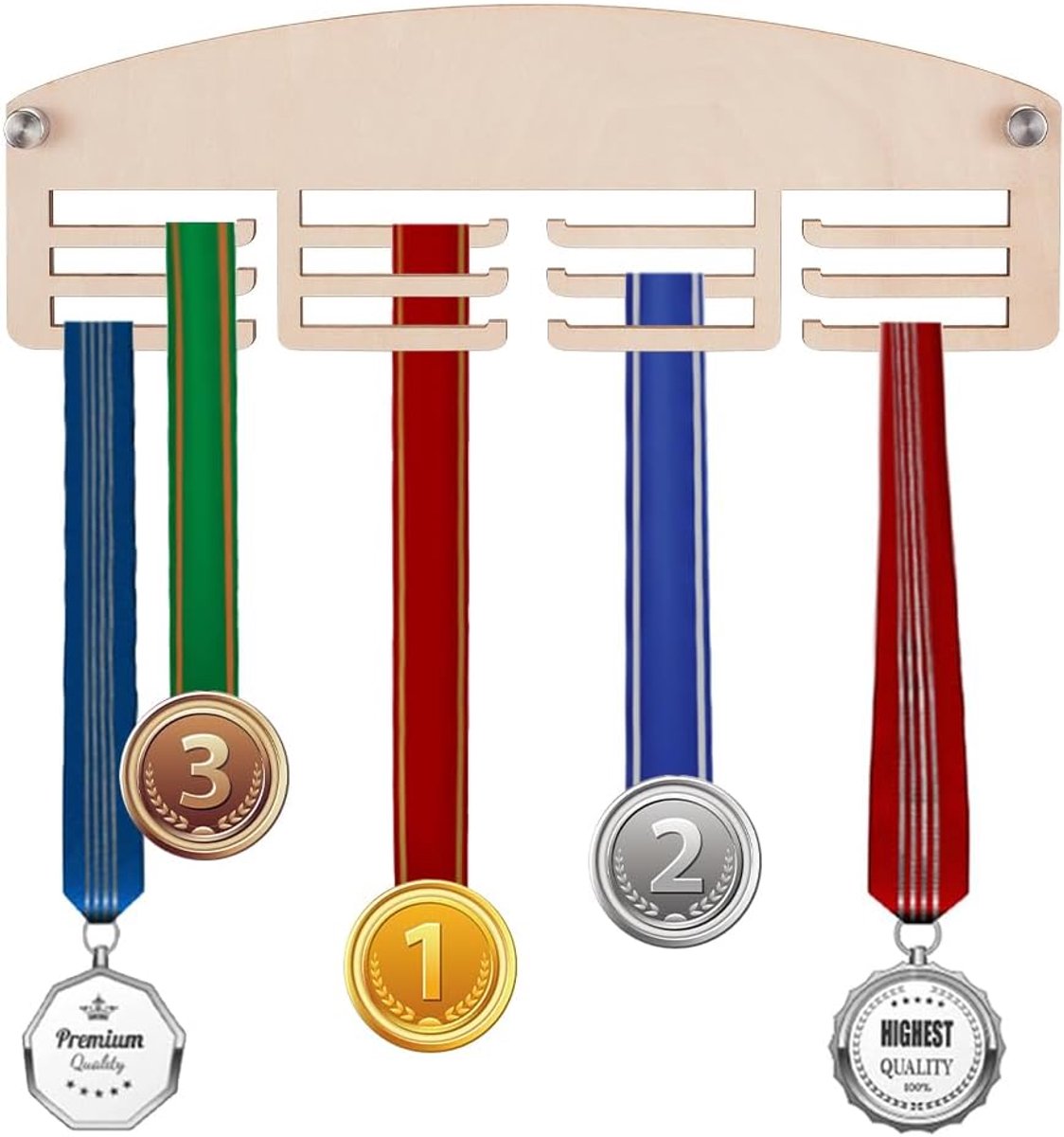 12 haken houten medaillehouder, 30 cm medaille hanger display rek hanger, 3 lijnen muur mount sport award rek, eenvoudig te installeren, voor hardlopers, voetbal, gymnastiek en alle sporten