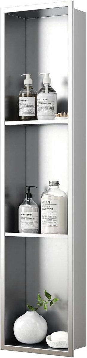 Wandnis voor Douche Roestvrij Staal Drievoudige Douche Nis Wandnis Opslag voor Badkamer 90x20 cm