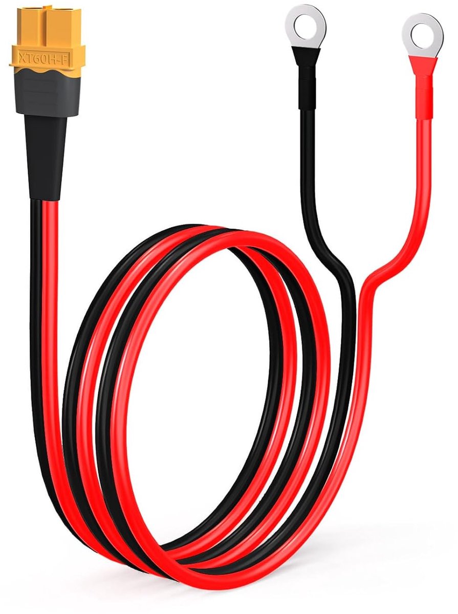 XT60 naar O-ring eindkabel, 12AWG vrouwelijk connectorkabel met vertinde zuivere draad voor RC-batterij, draagbare zonne-energiecentrale en zonnepaneel