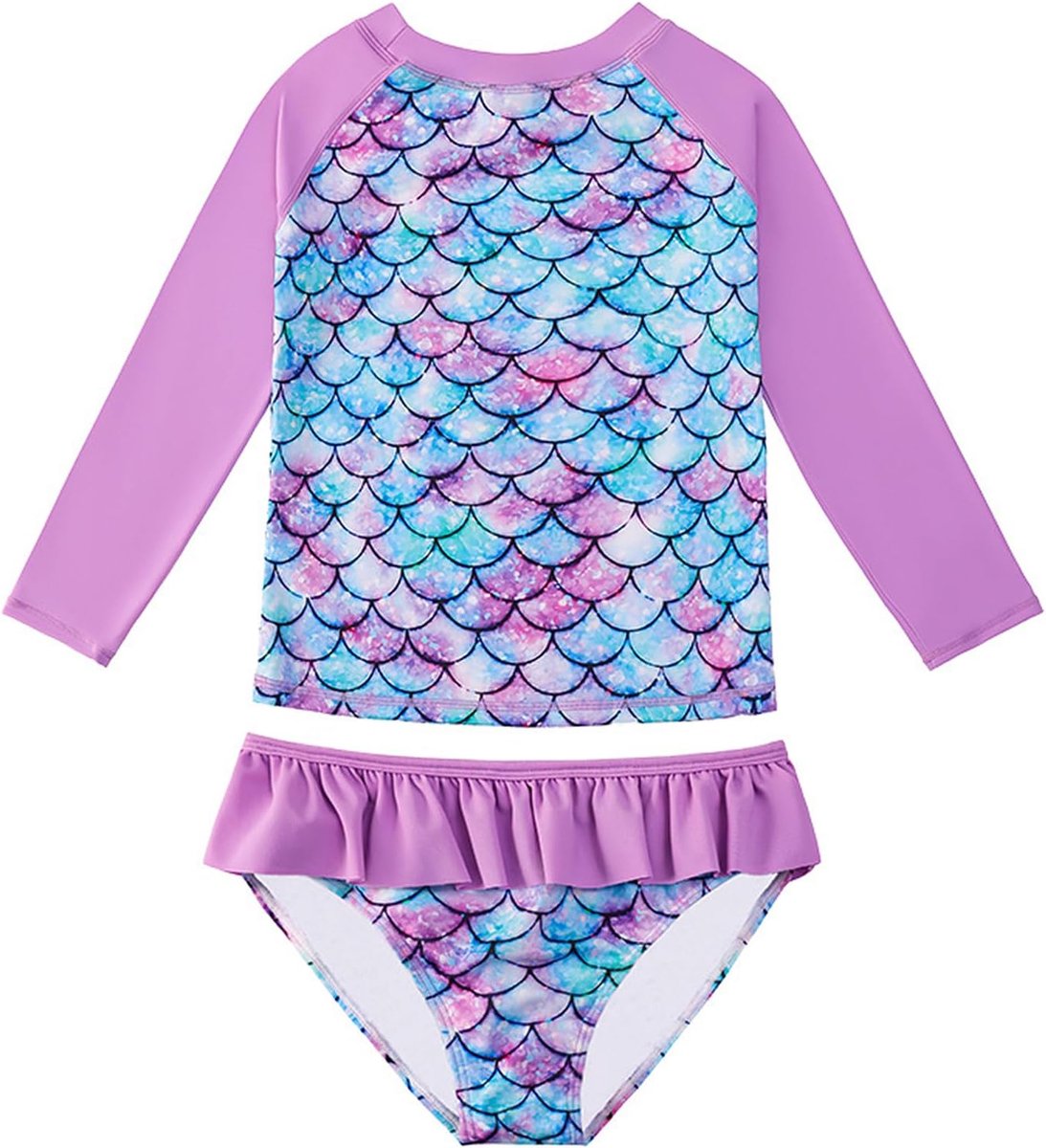 Badpak voor meisjes, 2-delig, uv-badkleding, kinderen, lange mouwen, stoffen print, zwempak, UV-shirt, meisjes, 4-10 jaar