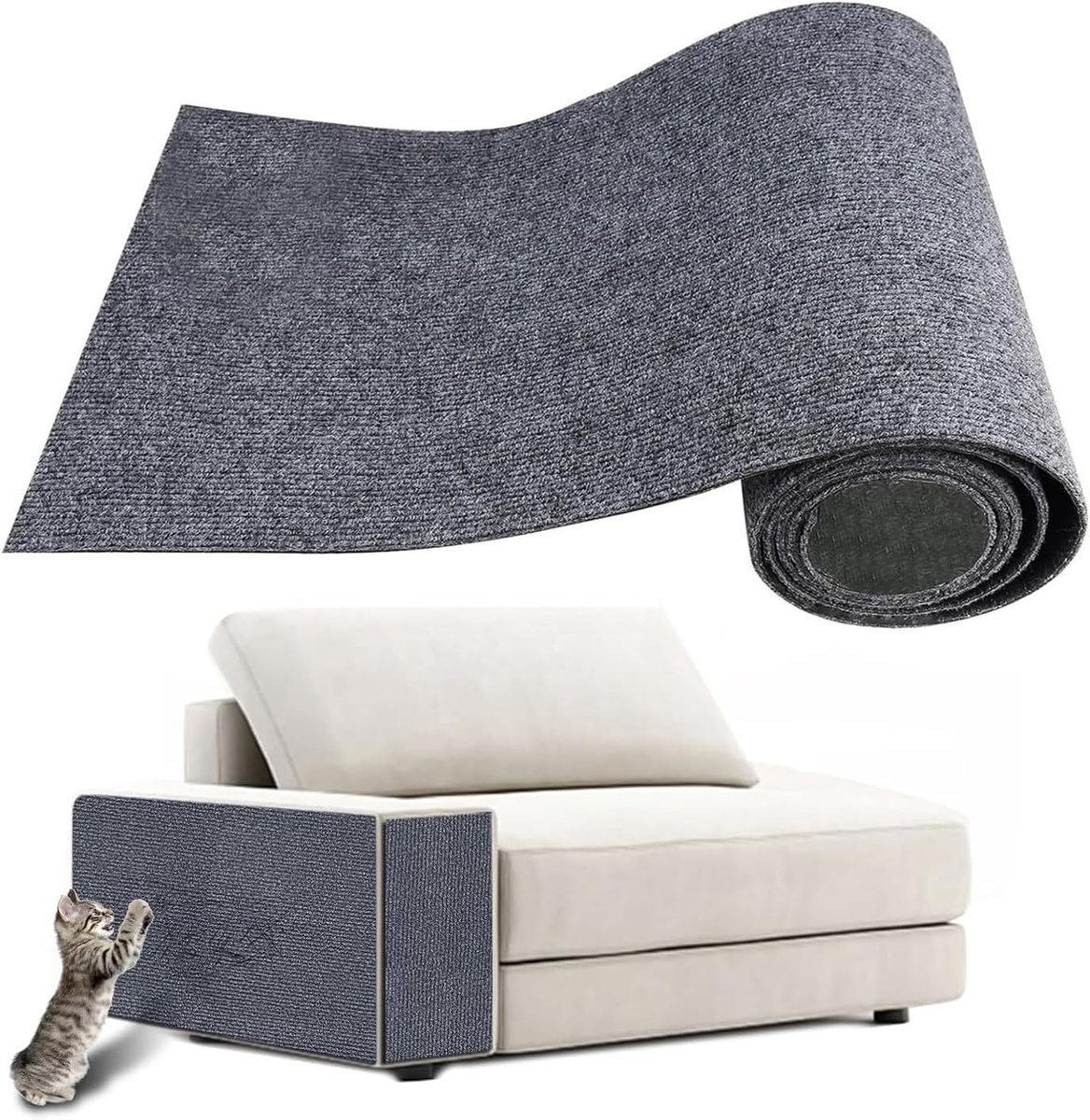 krasbescherming voor bank & muur, 40x200 cm krasbescherming bank kat - Trimbare bescherming tegen kattenkrabben DIY klauwenvloerkleed (Lichtgrijs, 40 * 200cm)