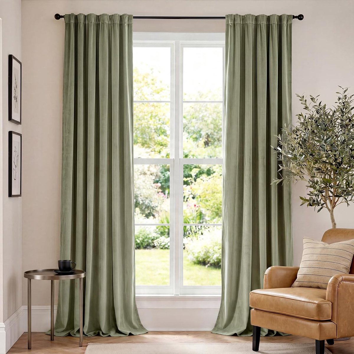 Groen fluwelen verduisteringsgordijn thermisch geïsoleerd gordijn 274 cm extra lang gordijn slaapkamer woonkamer gordijnen zachte luxe fluwelen gordijnroede zak 1 paneel saliegroen