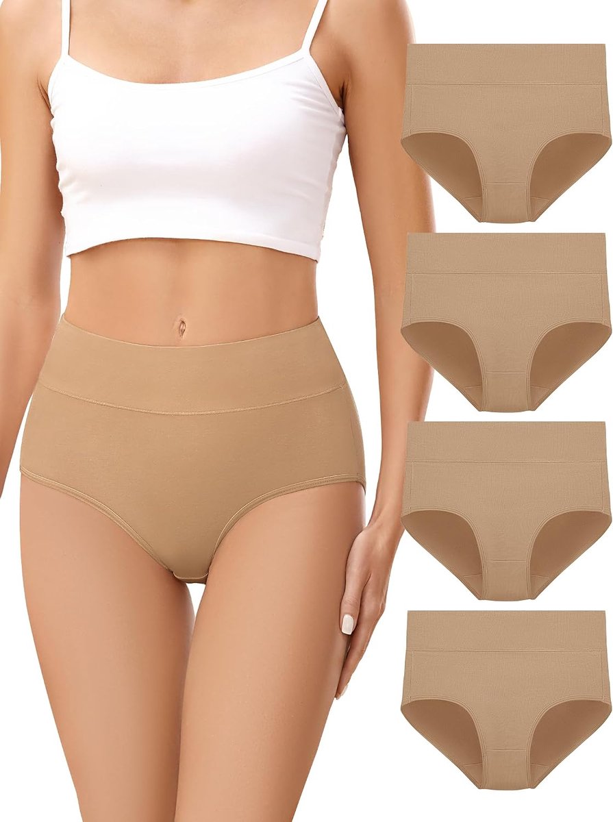 Katoenen Ondergoed Dames, Hoge Taille Slip, Cotton Underwear Women | 4-Pack High Waist Onderbroek Vrouwen, Katoen Onderbroeken, Full Coverage Panties, Ademend Zacht Briefs