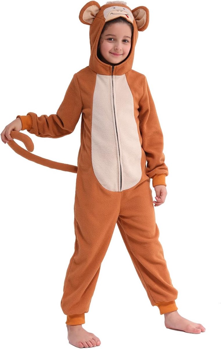 Party Fleece Monkey Onesie Monkey All in One Halloween Kostuum voor kinderen M(6-8)