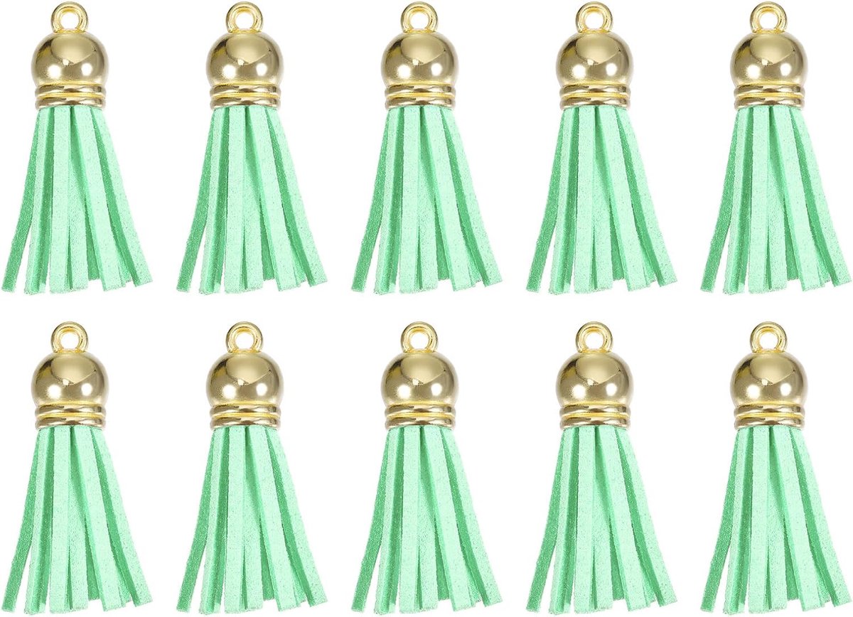 Kwastjes sleutelhangers bedels met gouden dop voor hangers armband sieraden maken DIY handwerk decoratie, mintgroen