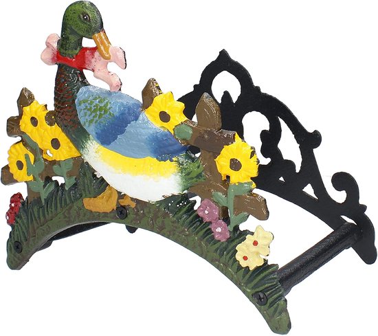 FSKPM013 slanghouder, vintage metaal, van gesmeed ijzer, levendige kleuren met eendendesign, 200 x 150 x 240 mm — afbeelding 4