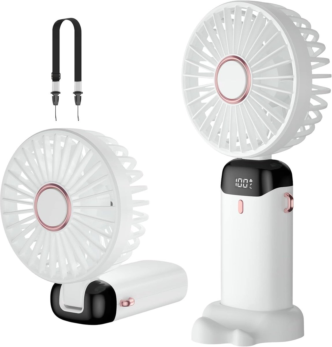 draagbare mini-ventilator, oplaadbaar, kleine zakventilator met 5 snelheden, geïntegreerde 4200 mAh-accu, opvouwbare USB-ventilator voor kantoor, reizen