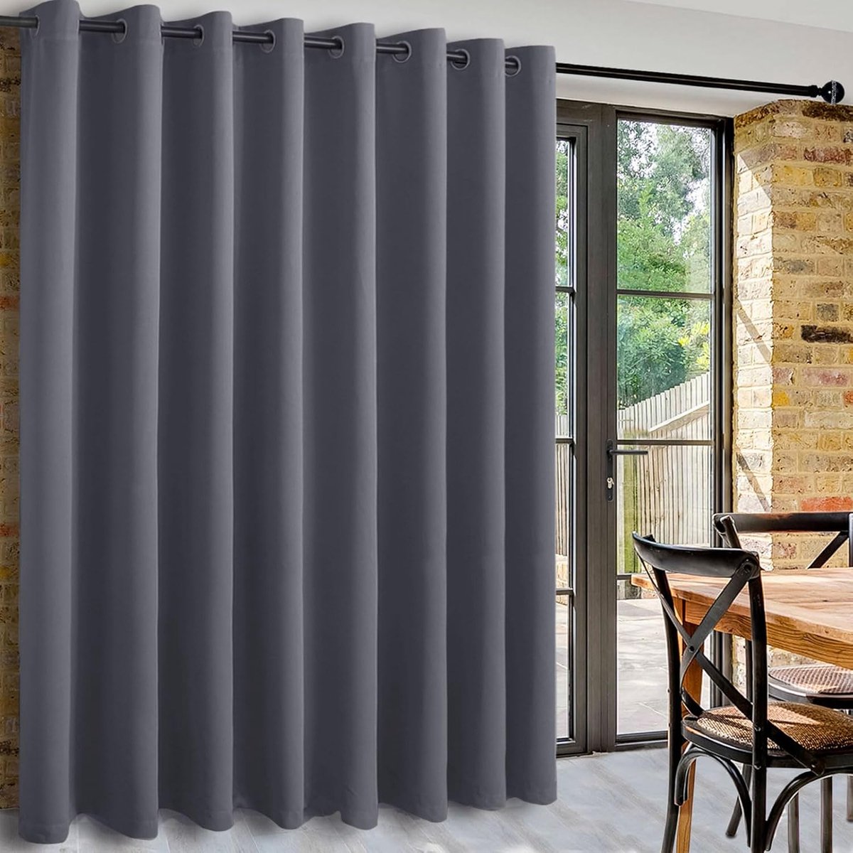 Donkergrijs Gordijnen Ruimteverdeler, H243xB457cm, Extra Brede Gordijnen Ruimtescheider Hangend Verduisteringsgordijnen met Oogjes Thermogordijn Lichtdicht Gordijnen voor Woonkamer, Slaapkamer