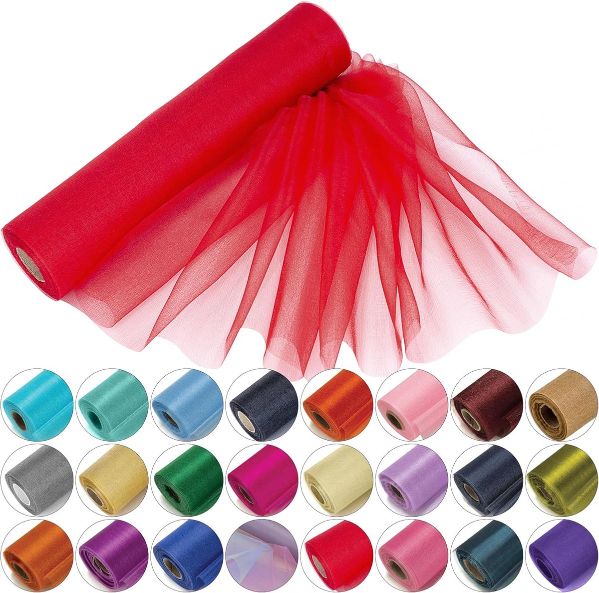 Shop Organza Rol Rood - 25m x 29cm - Glitter Sneeuw Organza Decoratiestof - Tafelloper, Stoelstrikken en Bruiloft Versiering