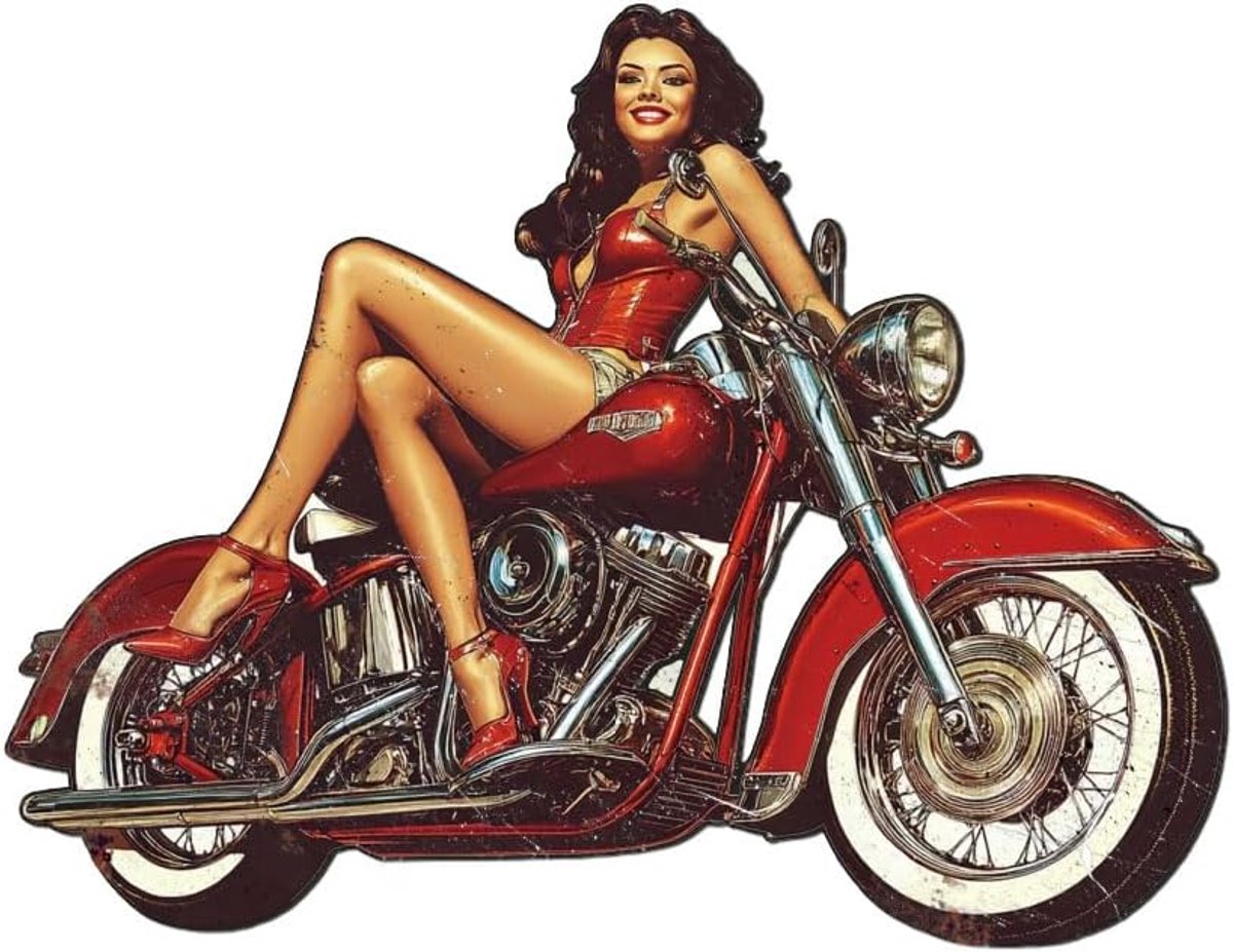 Metalen tinnen bord voor motorrijders en dames, retro tinnen bord met motorthema, hangende decoratie voor winkels en restaurants, vintage motorpatronen, metalen muurplaquette, decoratie voor