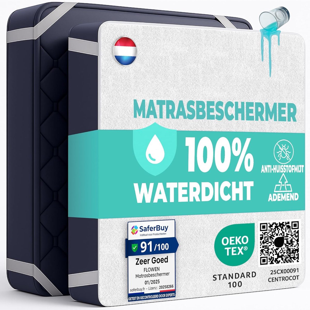 SnelShoppen - Waterdichte Matrasbeschermer 63x200cm Katoenen Matrascover Ademend voor Bed Vochtbescherming Anti-Mijt Hypoallergeen Antibacterieel met