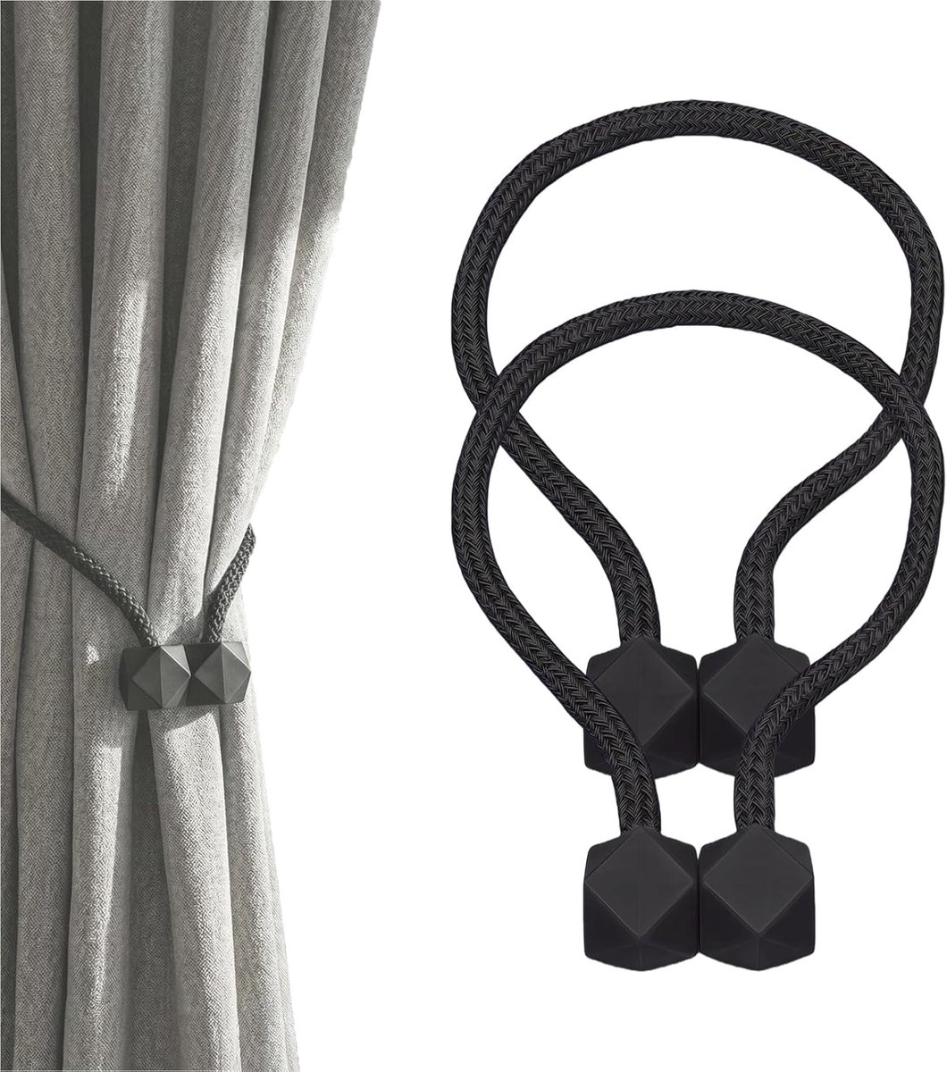 2 stuks zwarte magnetische gordijnhouders - sterke magnetische gespen, elastische gordijnbanden, houders zonder boren - ShopVlot