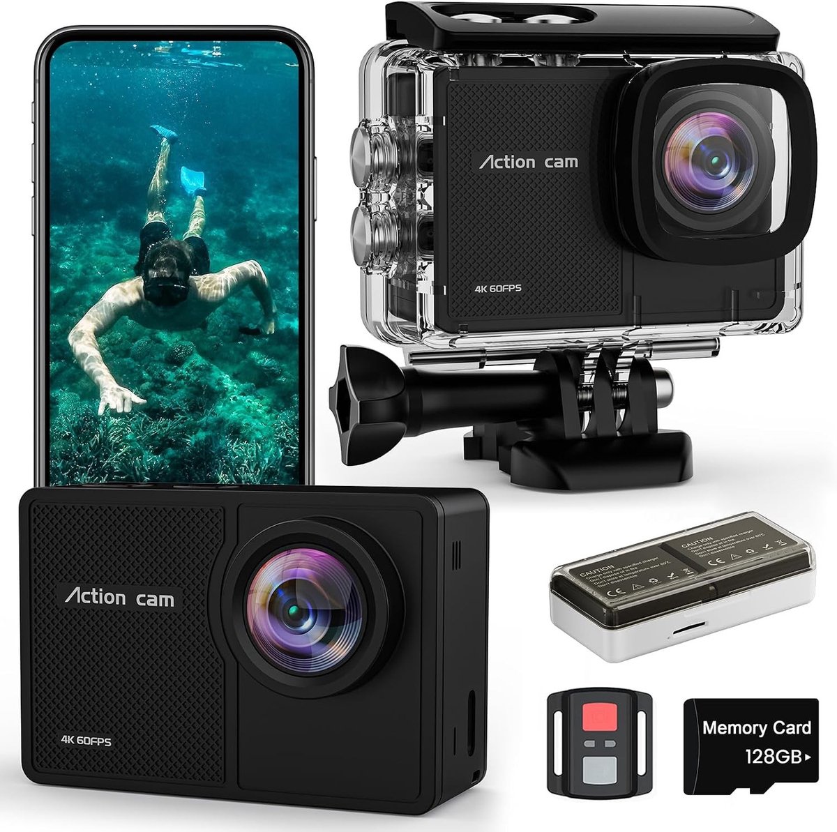 Actiecamera - Onderwatercamera - 40 m waterdicht - 48MP HD met EIS - Voor Outdoor Avonturen