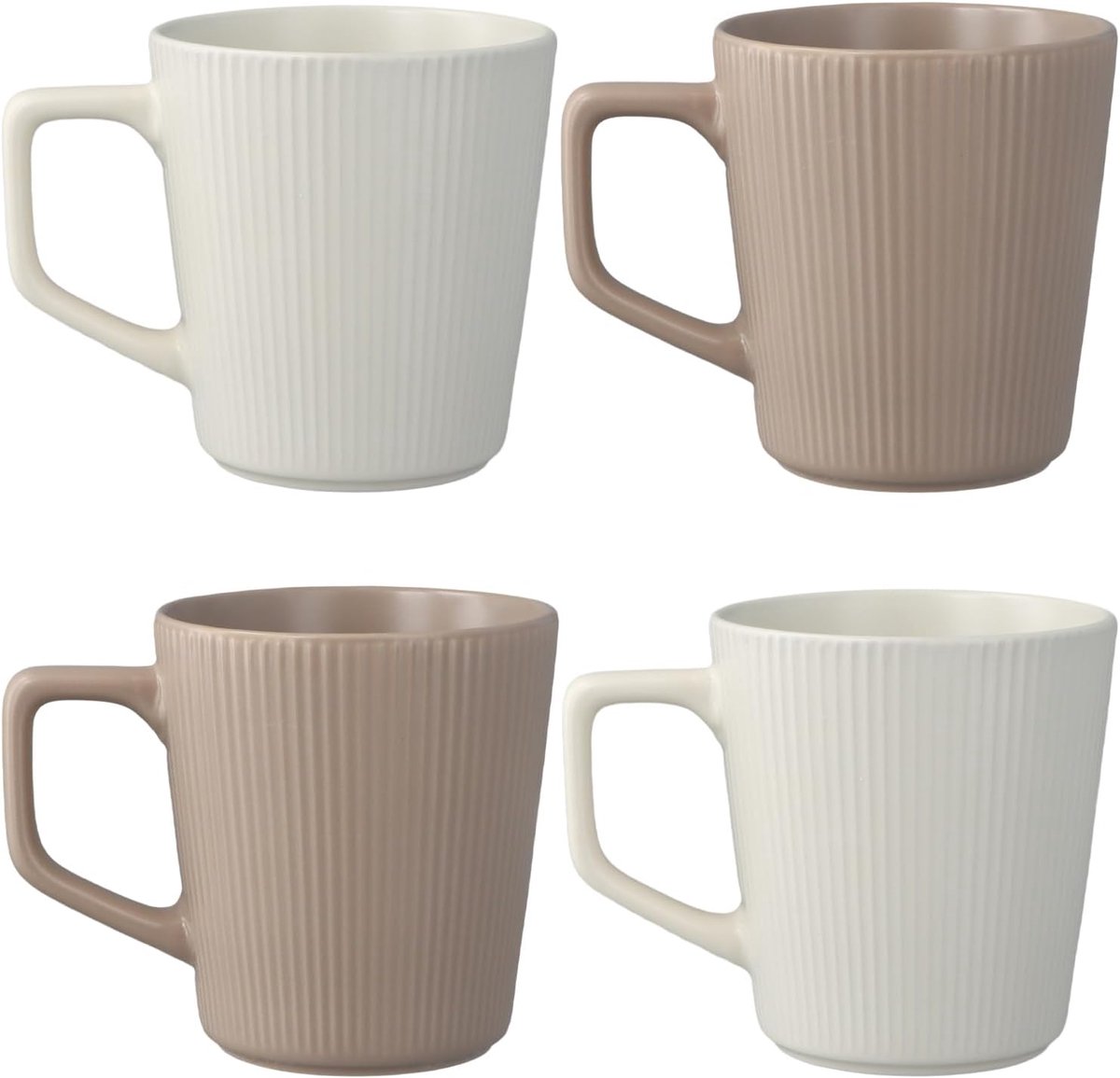 volumoon Koffiekopjes, 4 stuks, grote cappuccino-kop van keramiek, 500 ml, met handgreep, grote capaciteit, kopjes voor cappuccino, theekopjes voor latte, warme cacao, granen (wit, kaki)