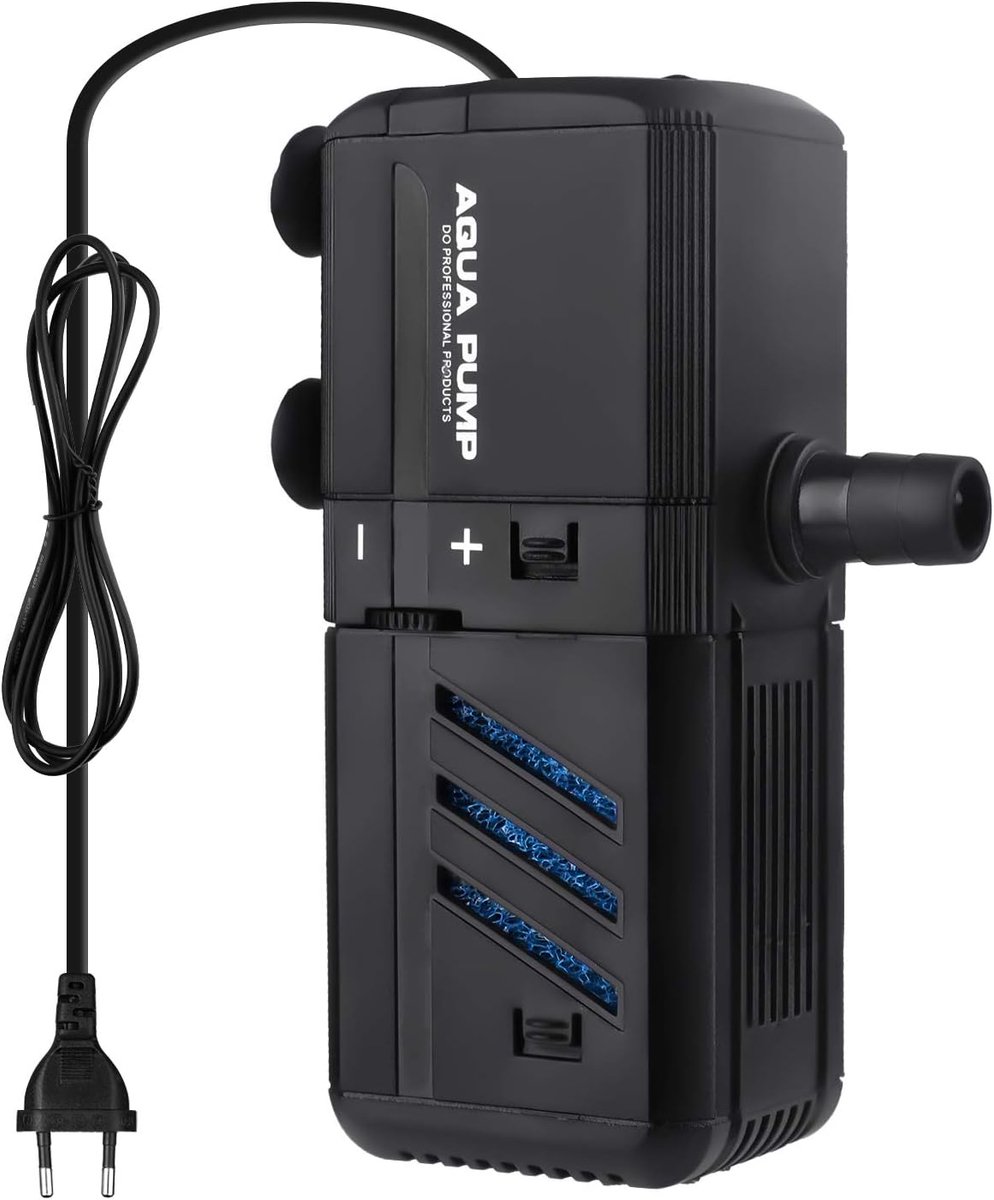 6 W aquariumfilter, verstelbaar intern aquariumfilter met waterpomp 500 l/h voor aquarium 30-150 l