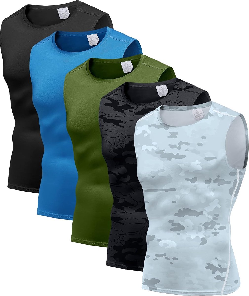 Heren 5 Pack Compressie Tank Tops Atletische Spier Tee Fitness Bodybuilding Mouwloos T-shirt