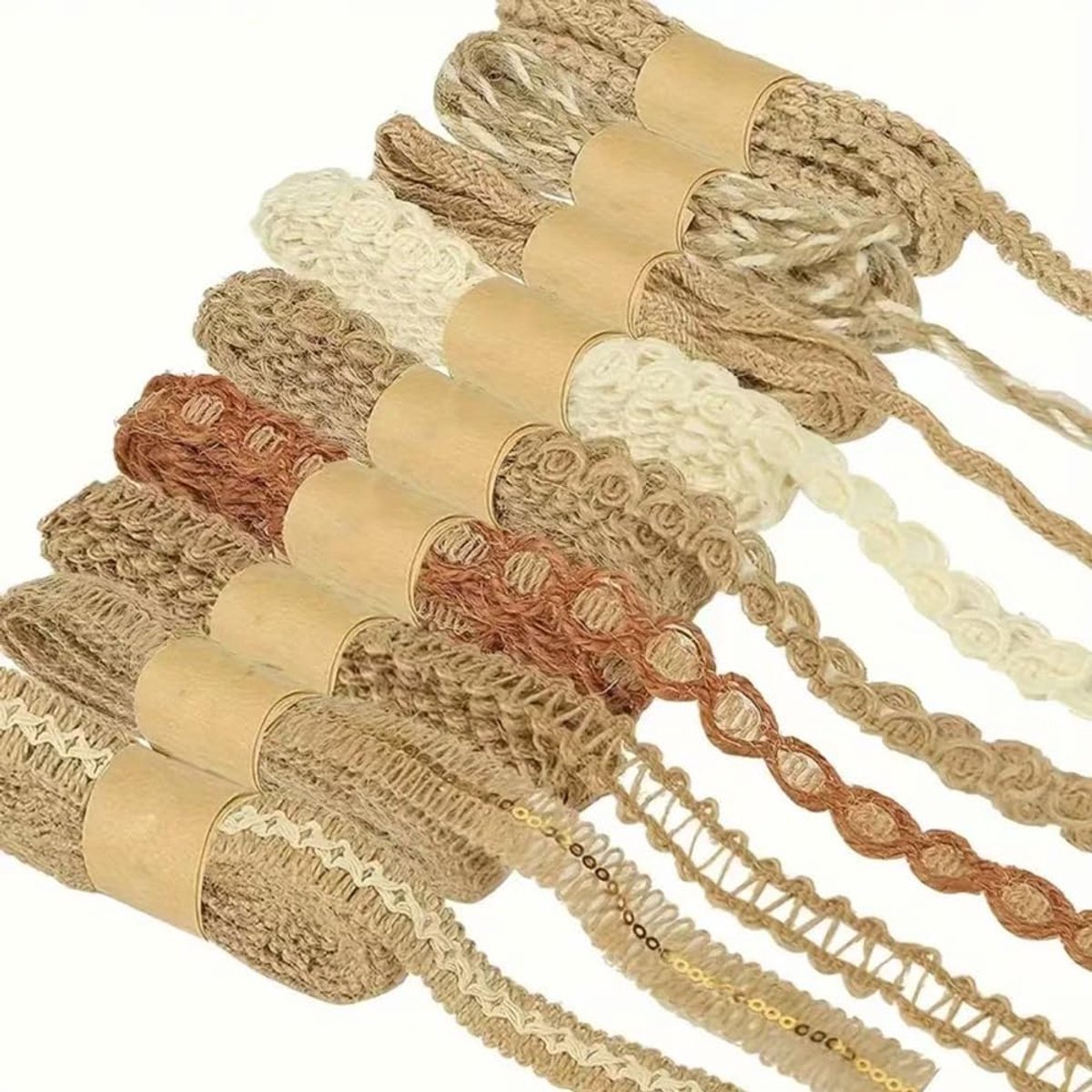cadeaulint, 9-delige set, natuurlijk jute koord, jute koord, jute koord, knutselband, decoband om te knutselen, jute band voor doe-het-zelf handwerk, cadeau, Kerstmis,