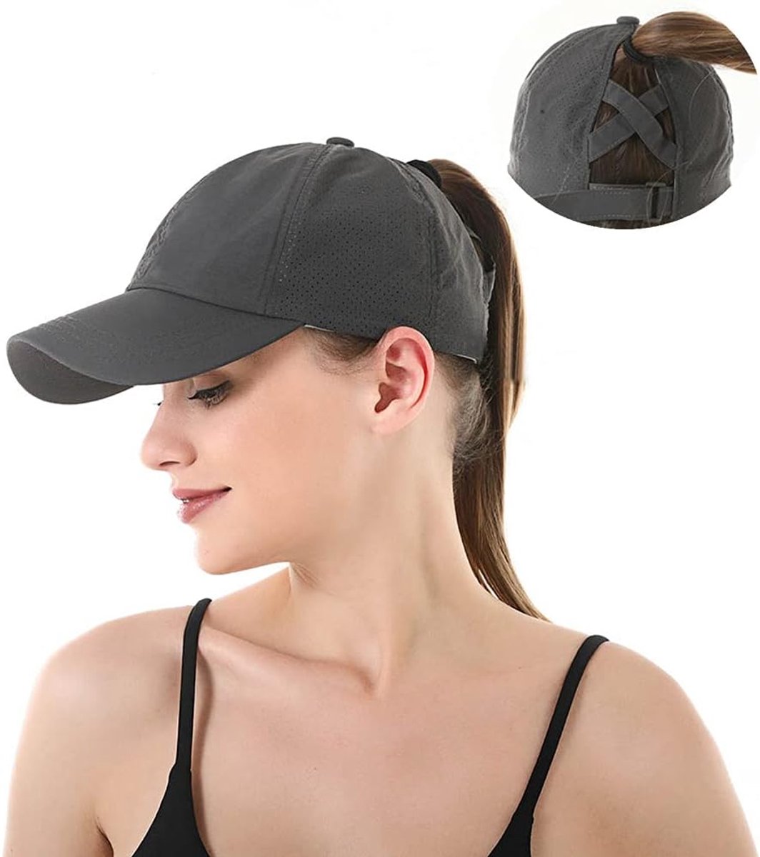 Baseball Pet voor dames Paardenstaart,Honkbalpet voor dames zomer sneldrogend mesh ademend,Criss cross hoeden,Zonnepetten outdoor sportieve,Verstelbare messy bun baseball hat,one size