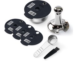 Herbruikbare Ta*ssimo Pods met Tamper RVS Tassi*mo Koffiepads met 4 Zwarte Siliconen Deksels 60/180/200/220 ml Compatibel met Bosch Tassi-mo Machine