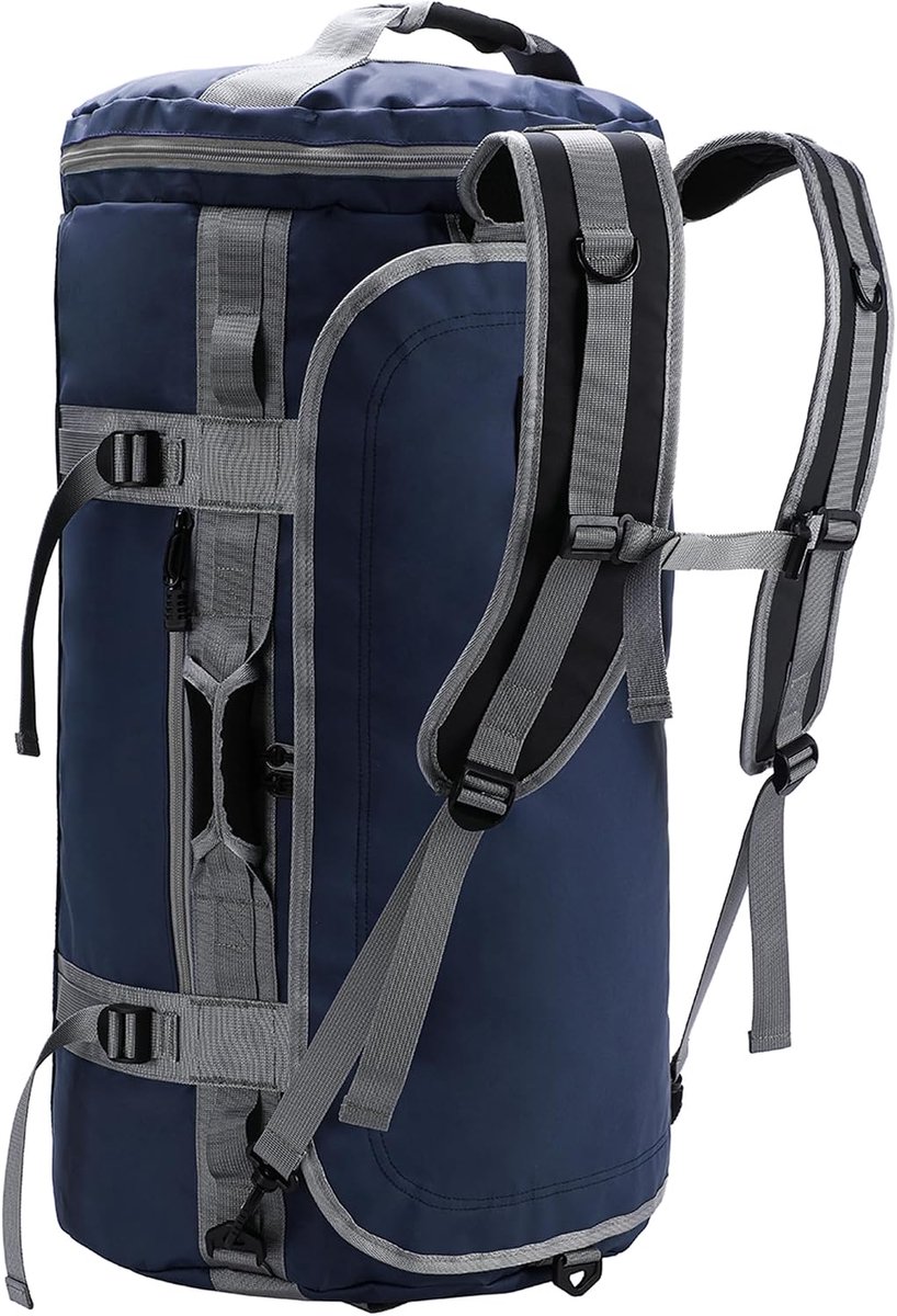 Grote Outdoor Duffel Rugzak Sport Gym Tas Rugzak met Schoen Compartiment Omzetbaar naar Rugzak, Waterbestendig, Blauw, 60L, Wandelen