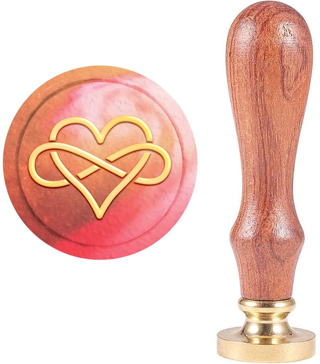 craspire Wax stempel, wax pads om te kopen, hartvorm met oneindige gesp, retro, hout, stempel, was, 25 mm, afneembaar, messing afdichting, houten handvat voor enveloppen