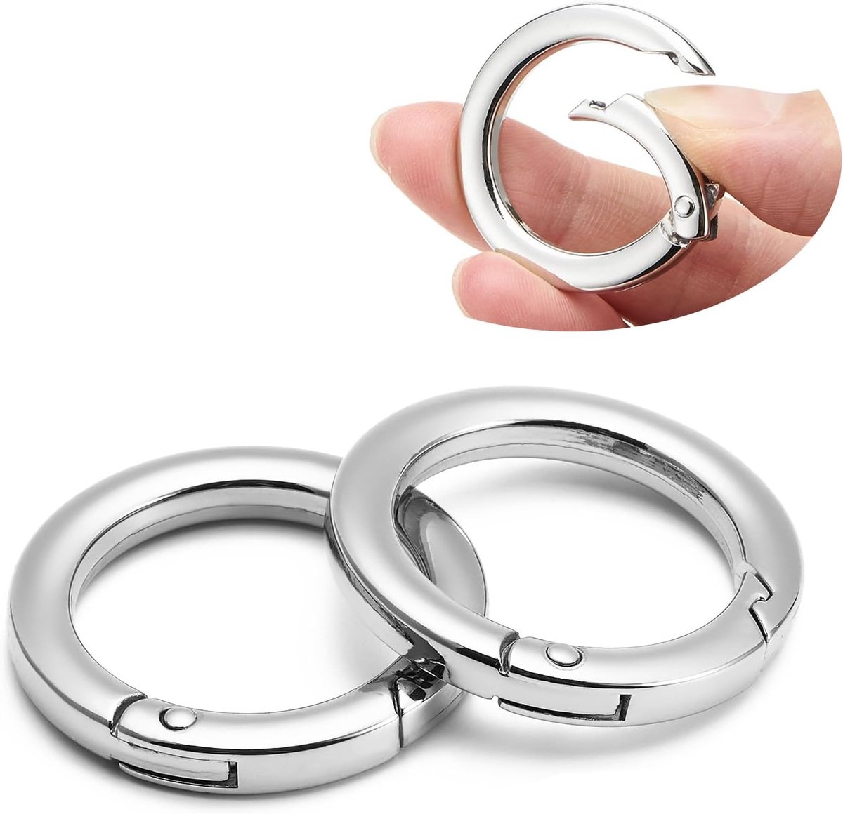 4-delige Triggerveer O-ring Metalen Ronde Karabijnhaak Clip Snap voor Handtassen, Knopen, Tassen, Portemonnees, Zilver, 25mm