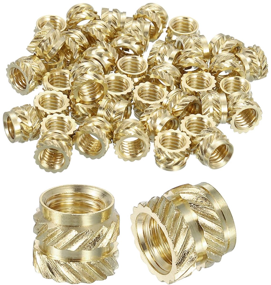 Moeren met sleufinvoer, 50 stuks M5 x 6 mm L x 7 mm Od 3D-druk messing moeren met schroefdraad vrouwelijke moeren voor het inbrengen thermovaste inzetstukken van messing