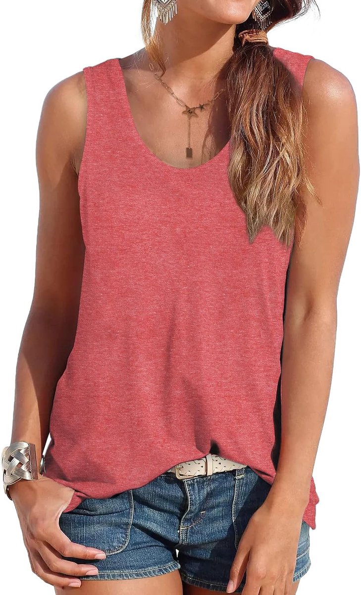 Tanktop voor dames, zomer, mouwloos, bovenstuk, zomermode, ronde hals, shirt voor dames