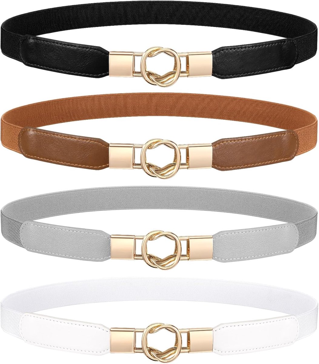 Elastische riem, dames skinny riem voor jurken retro stretch tailleriem dunne riem met metalen gesp 4 stuks