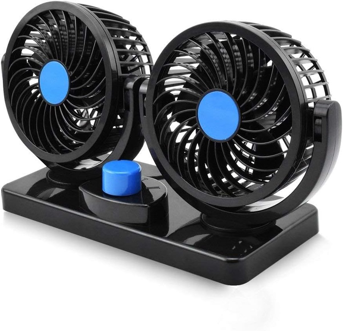 Elektrische autoventilator Dual Head 12V Auto Fan met 360 graden Draaibaar 2 Snelheden Verstelbare Stille Koeling Luchtcirculator voor Sedan SUV RV Boot Auto Voertuigen Golfwagen, Sigarettenaansteker Plug In