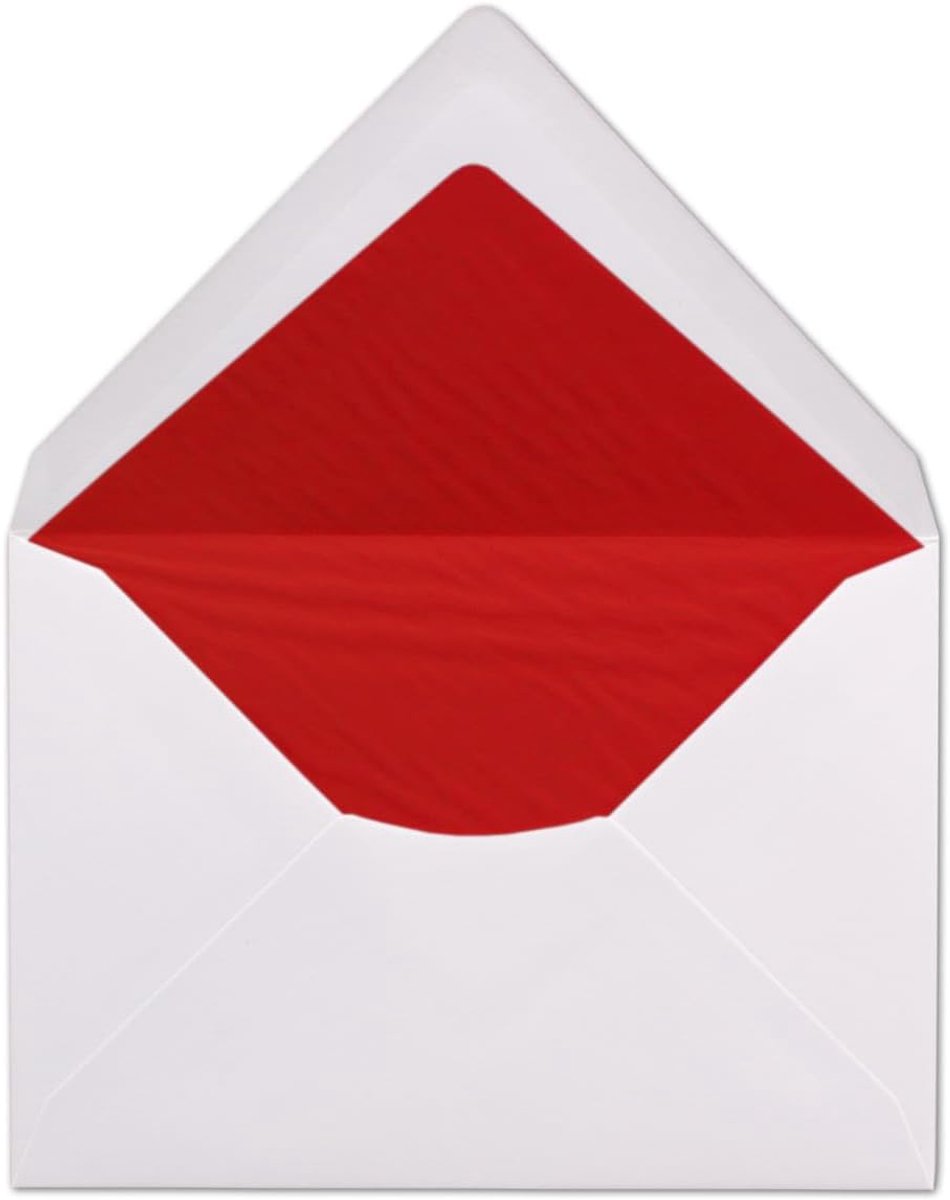100 enveloppen DIN C6 - wit gevoerd met rood zijdepapier - 11,4 x 16,2 cm - 100 g/m² nat plakrand enveloppen van uw Glüxx-Agent