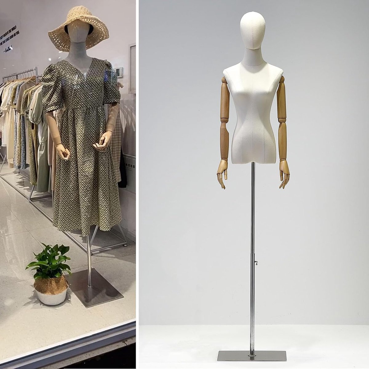 Dames naaiende mannequin, afneembare kop etalage model, buste mannequins met houten armen voor kledingwinkel studio foto, verstelbaar hoogte 140-190 cm (kleur: zilver, maat: M)
