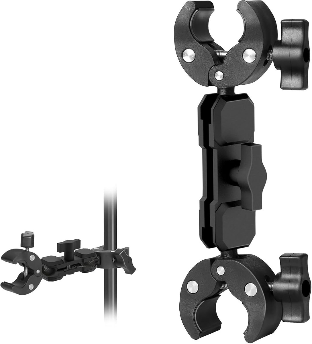 Cameraklem Houder, Camera Dubbele Klem voor GoPro Insta360 | Actiecamera's Houders met 360° Dubbele Kogelkop, Klemhouder voor GoPro Cam Reflector Paraplu Selfie Stick Fietsstuur