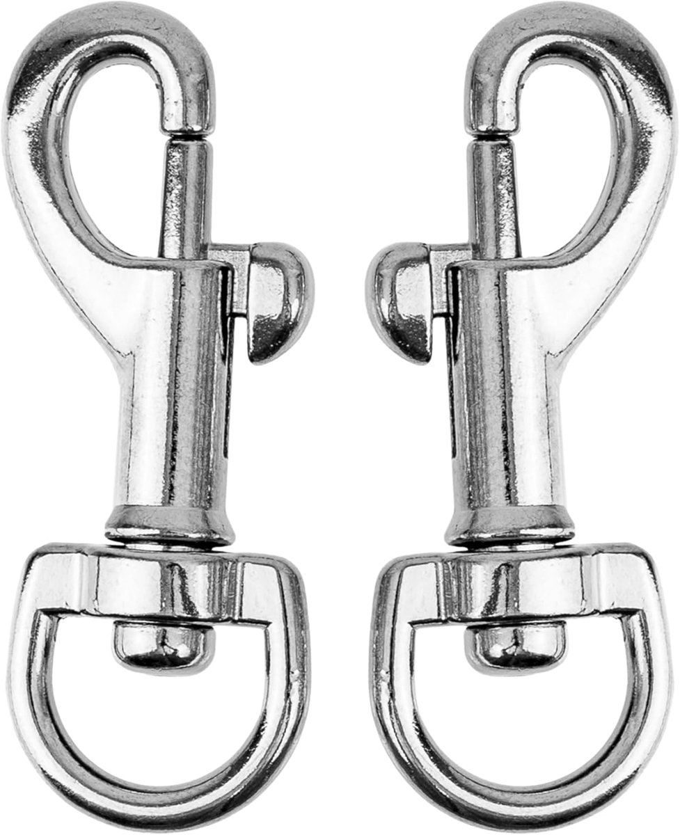 Karabijnhaak voor draaiwervels, 2 stuks, in zilver, maat 1, voor hondenhalsband, hondenriem, karabijnhaak met ronde wervel, sleutelring, draaibare kop, paracord