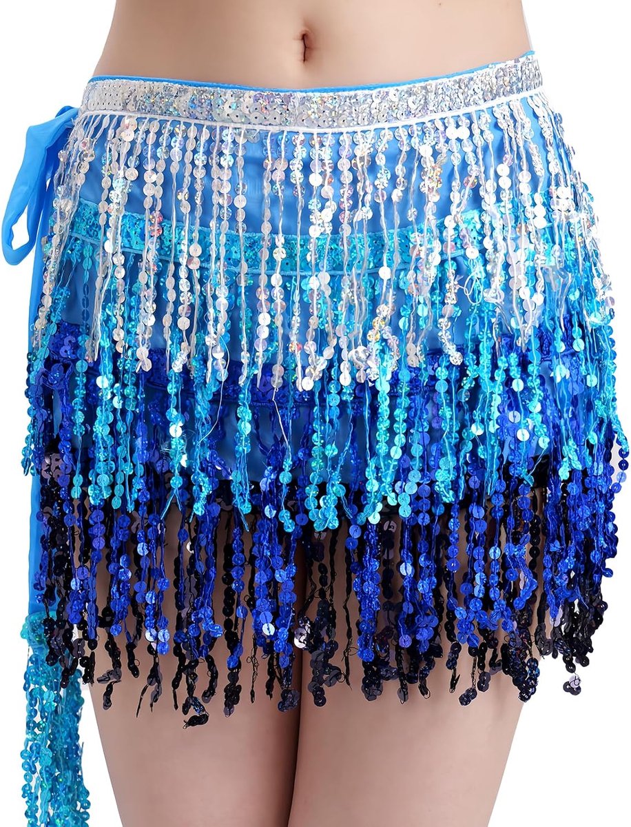 Damesrok met pailletten, kwastjes, dansrok, buikrok, hip sjaal, rave kwasten, glitterrok, carnaval, buikdanskostuum