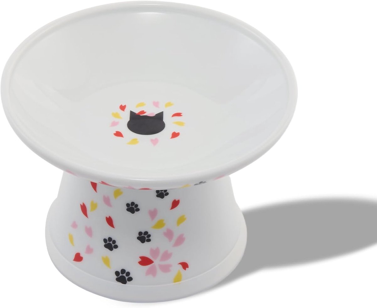 Extra brede verhoogde kattenvoerbak (Sakura Limited Edition, Extra Wide), Wit