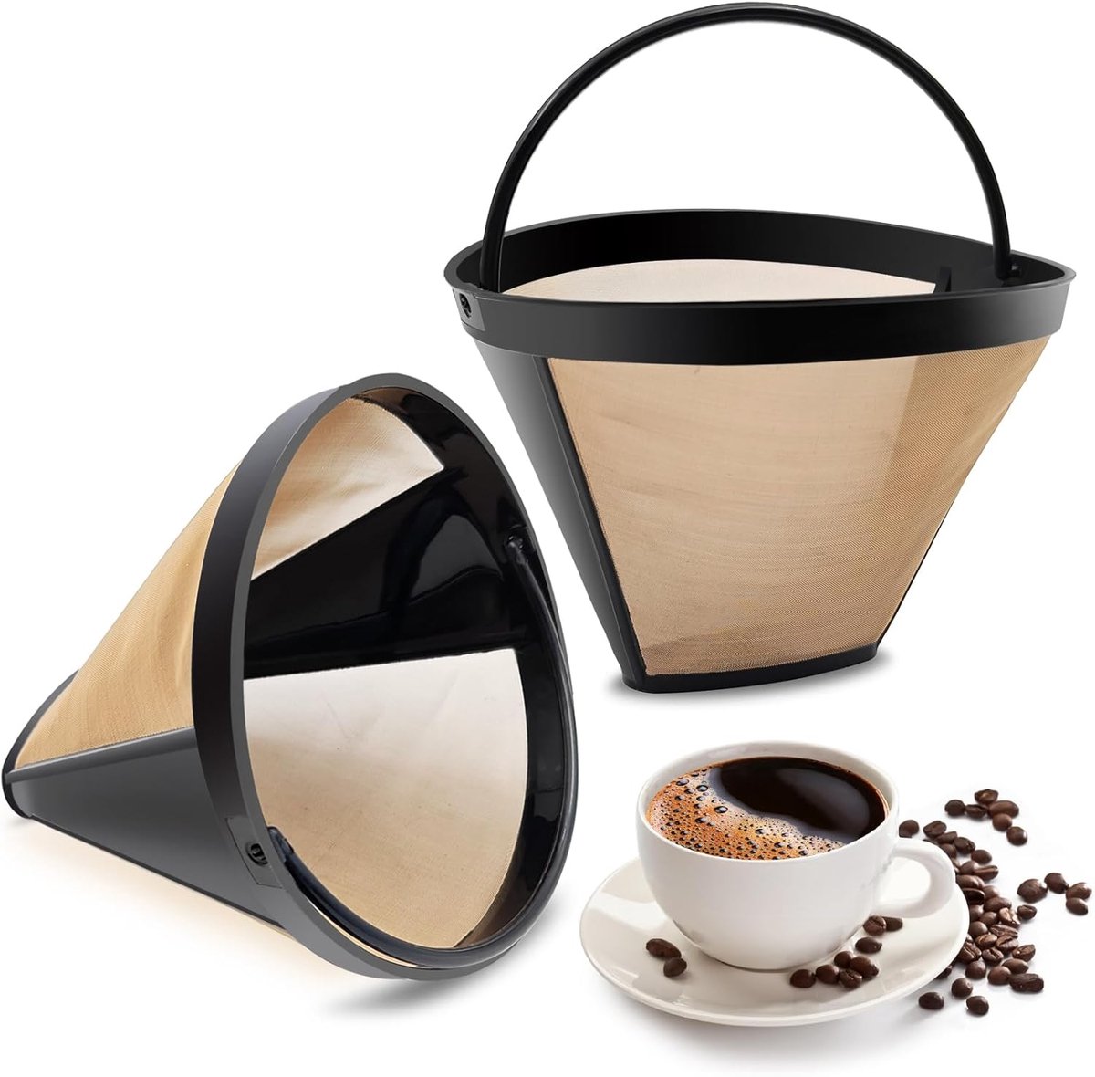 koffiefilters, 2 stuks, 100 mesh, 8-12 kopjes, met handvat