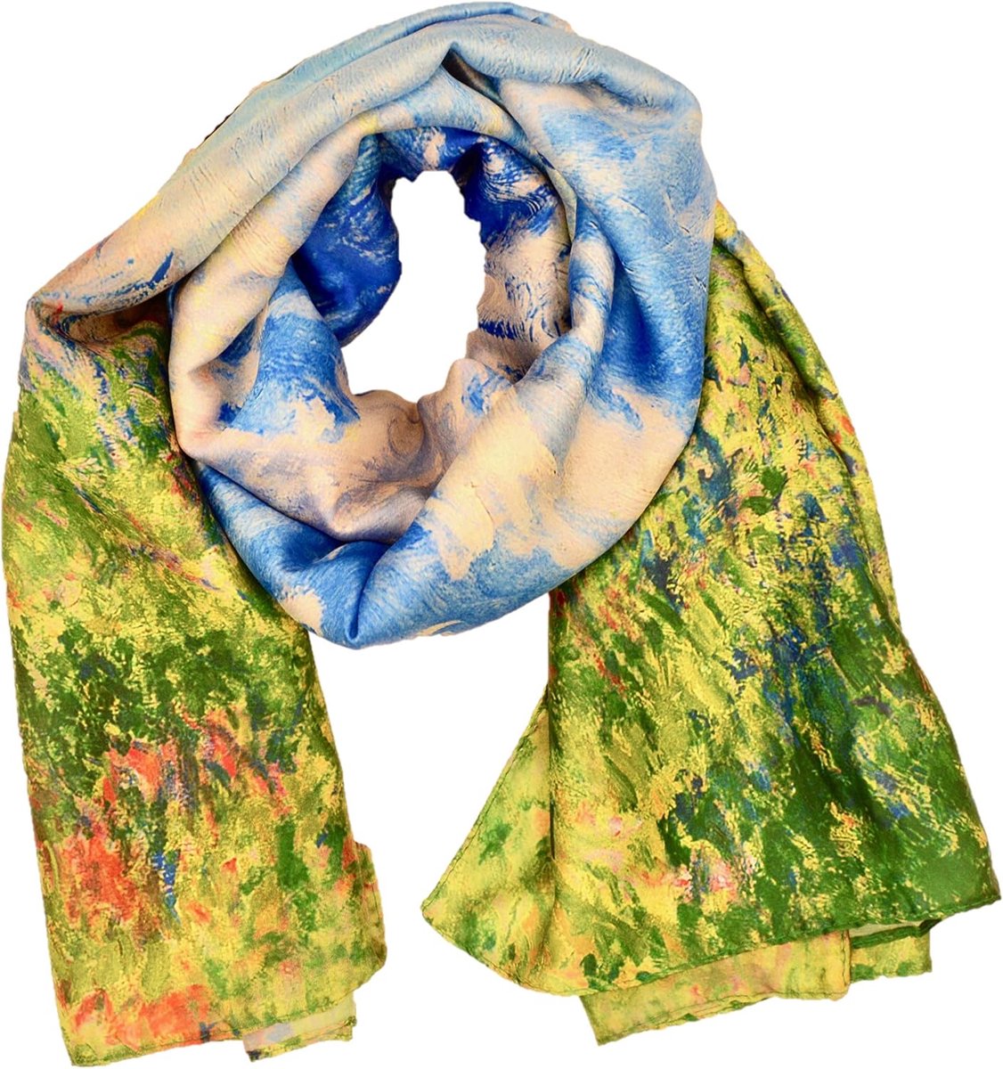 Damessjaal van zijde met kunstmotief van beroemde schilders, lang, hoogwaardig, jong en elegant, voor dames, grote sjaal, foulard, origineel accessoire als cadeau