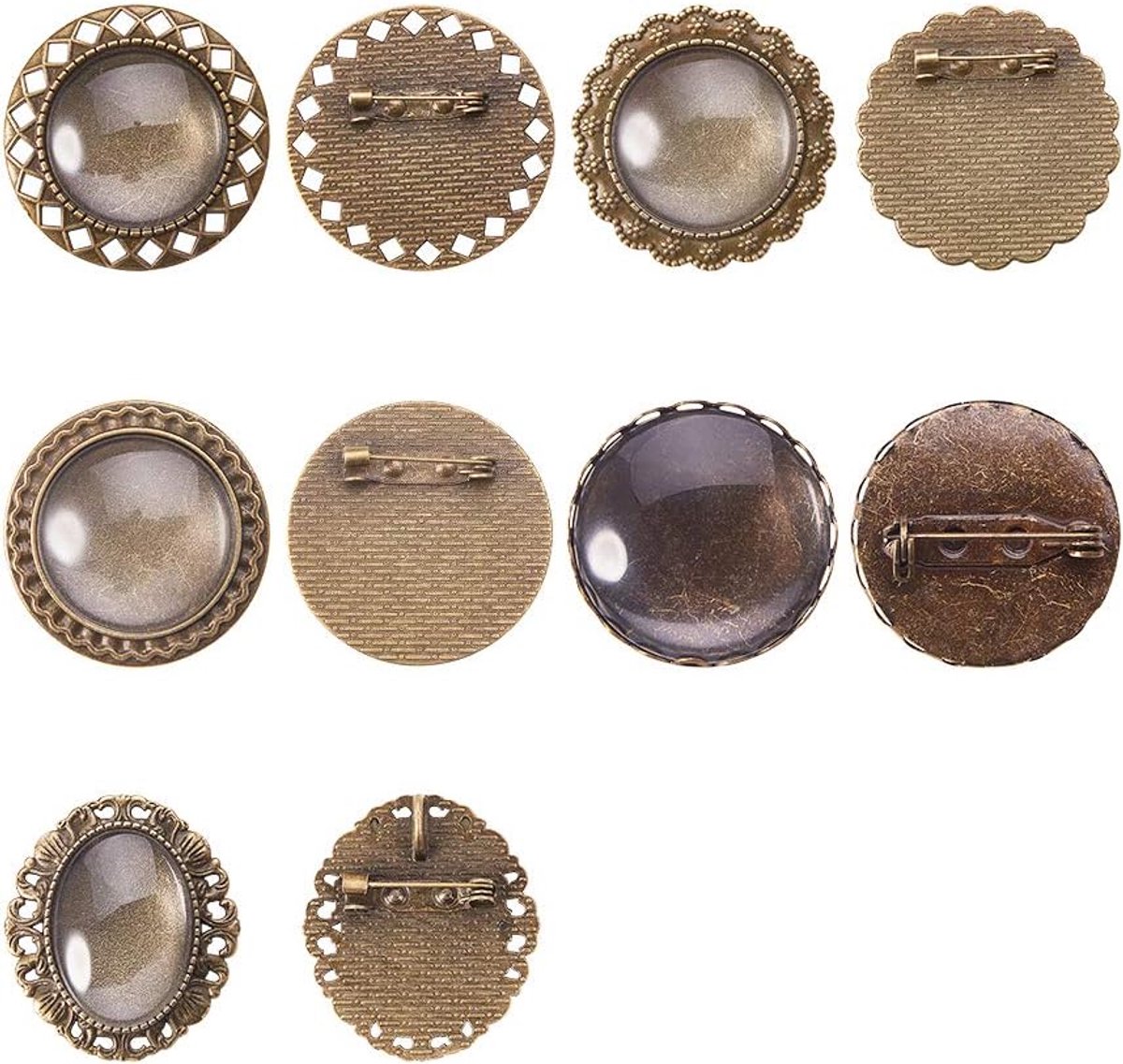 50 Stuks Legering Broche, Ronde Spindel Accessoires met Glazen Cabochons om te knutselen, Antiek Brons, Taal: 25 mm