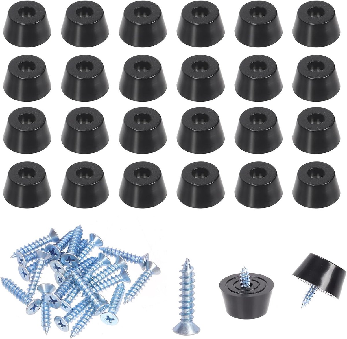 24 stuks rubberen voetjes voor snijplank, antislip rubberen bumpervoeten met schroeven, zwarte rubberen voetjes bumpers pads voor meubels en apparaten - 30 x 22 x 15 mm