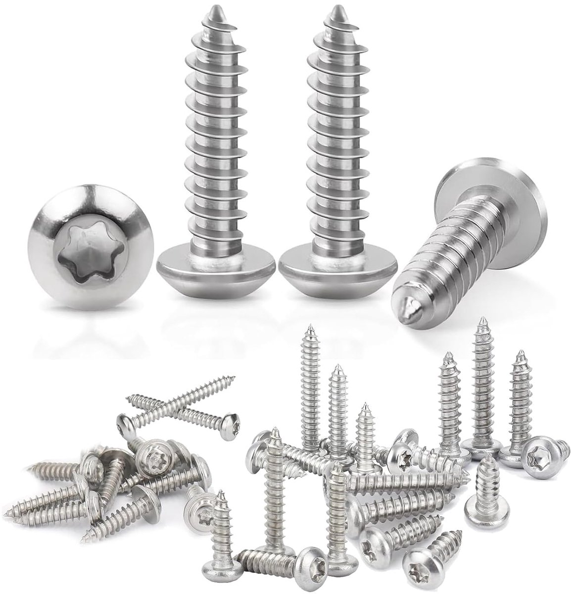 80 stuks zelftappende plaatschroeven, M4 x 20 mm platte kop, torx-schroeven, A2 V2A houtschroeven, volledige schroefdraad, roestvrij staal, zelftappende schroeven