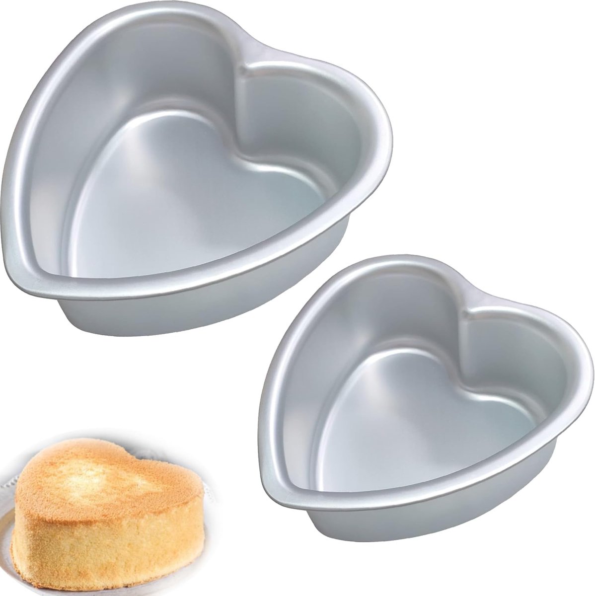 2-delige set hartcakeblikken - 15,5 cm en 20,5 cm anti-aanbaklaag aluminium bakvormen met afneembare basis, perfect voor bruiloften, verjaardagen en kerstvieringen