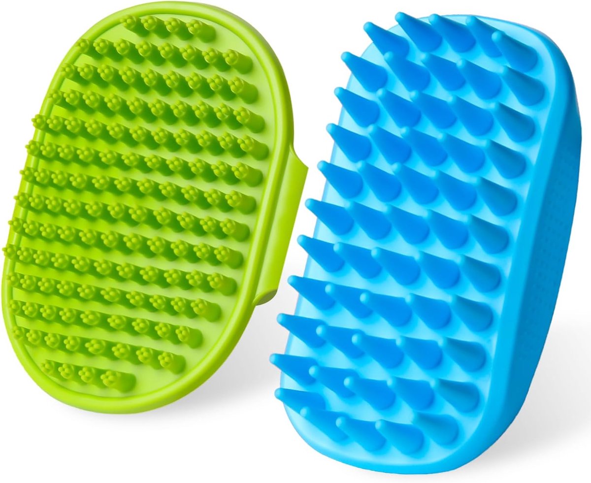 2 stuks hondenbadborstel | hondenschrobber voor bad | hondenshampooborstel | hondenwasborstel | hondendoucheborstel met verstelbaar handvat, geschikt voor huisdieren deshedding, wassen, masseren en