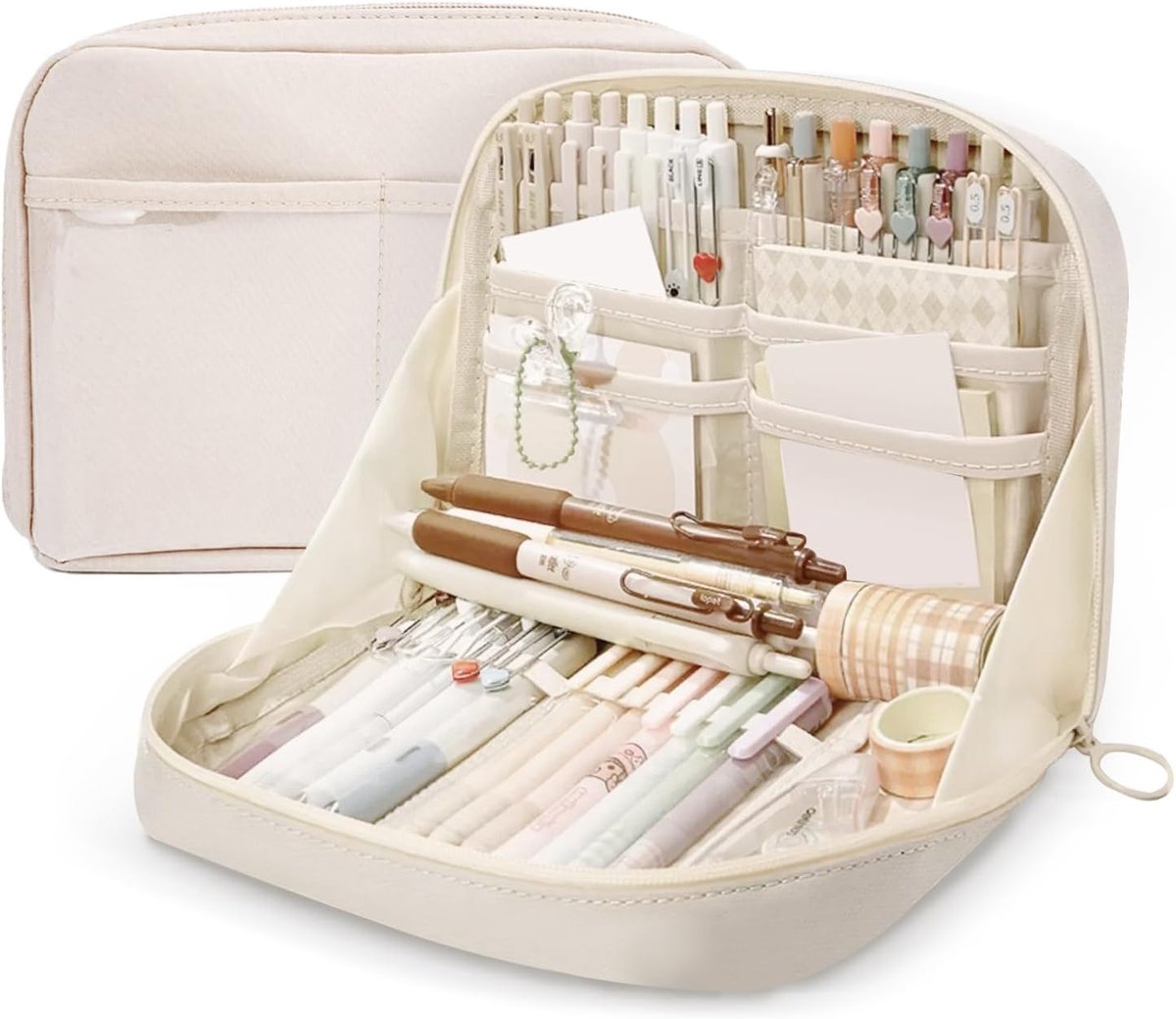 Capaciteit Potlood Case, Grote Potlood Pouch Potloden Gevallen Potloden Case Organizer, Grote Tas College School Gevallen met Compartimenten, Beige Wit, Eén maat, Modieus