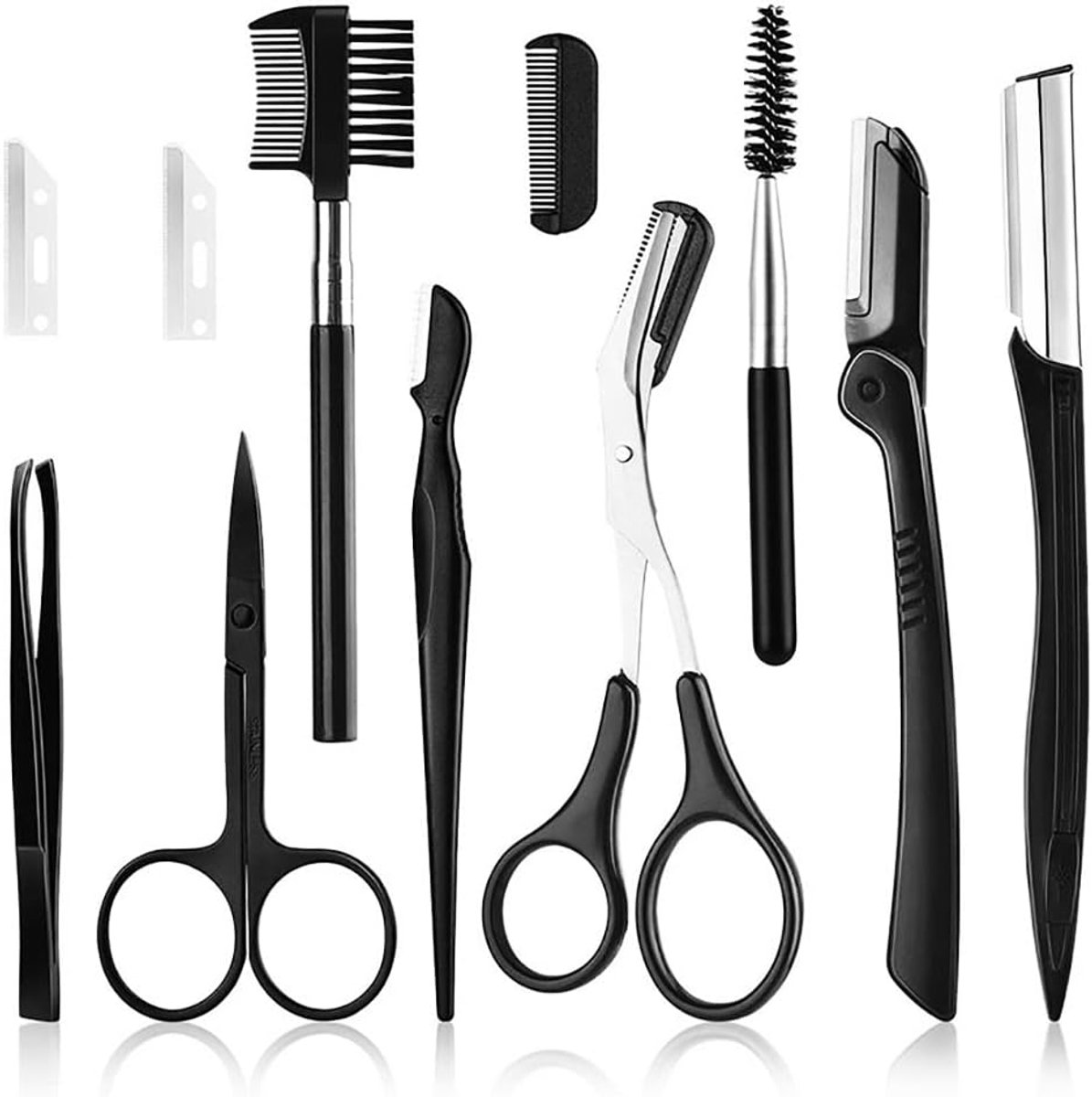 11Pcs Wenkbrauw Grooming kit Wenkbrauw Scheermes kit Vrouwen Mannen Wenkbrauw Kit Met Wenkbrauw Borstel Wenkbrauw Schaar Lederen Case voor Beginners
