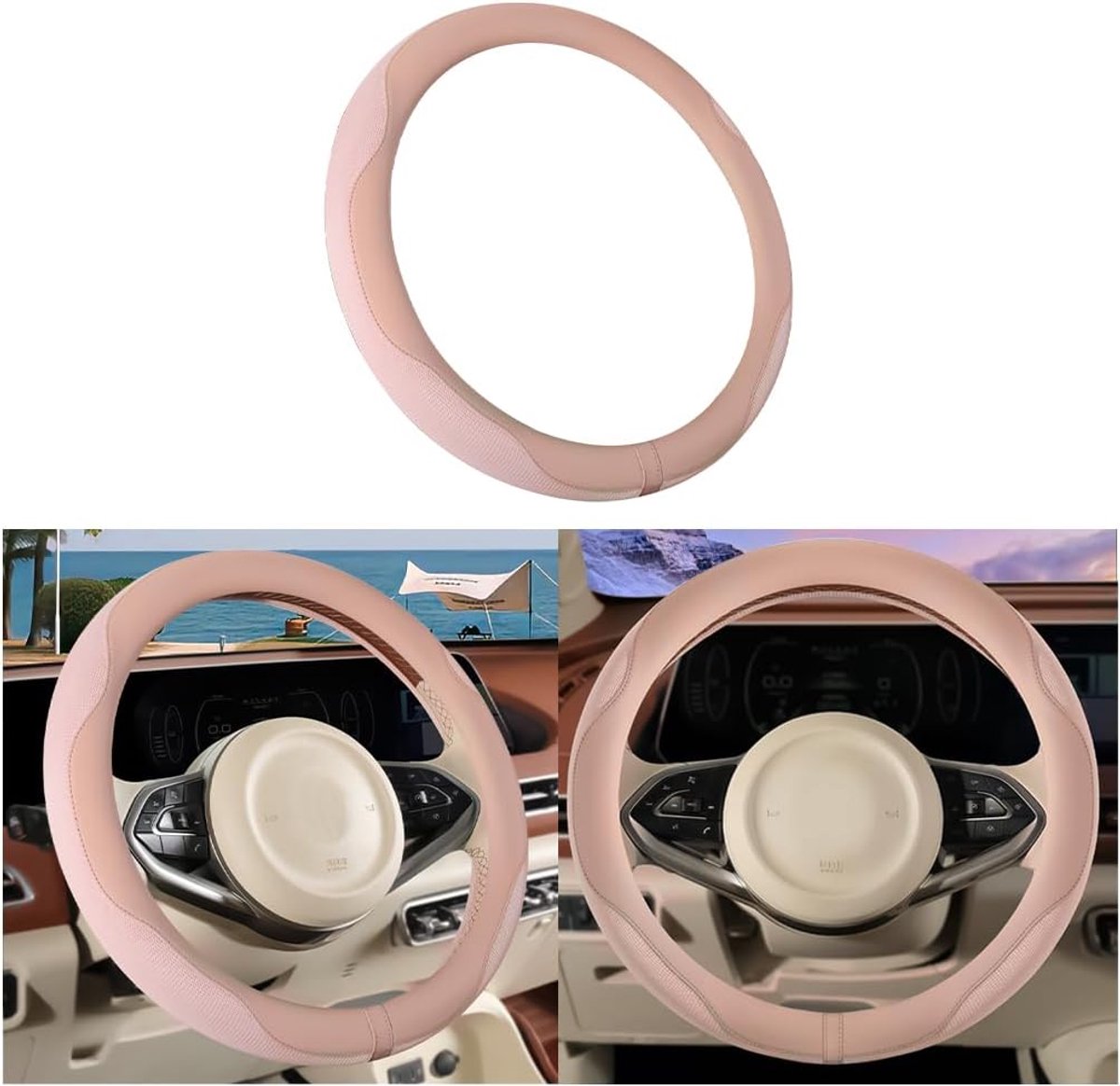 Antislip autostuurhoes, ademende antislip stuurhoes, universele stuurhoes van microvezelleer, stuurhoes van ijszijde, stuurhoes ijszijde auto (roze)