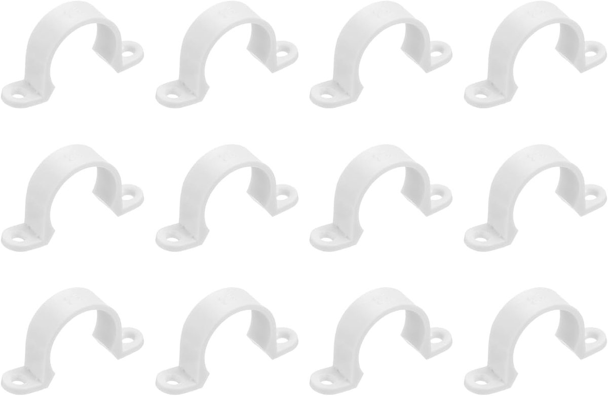 12 stuks buisklemmen van pvc kunststof kabelklemmen, 25 mm (1 inch), met 2 gaten, houder voor pvc-buizen, kabel, wit