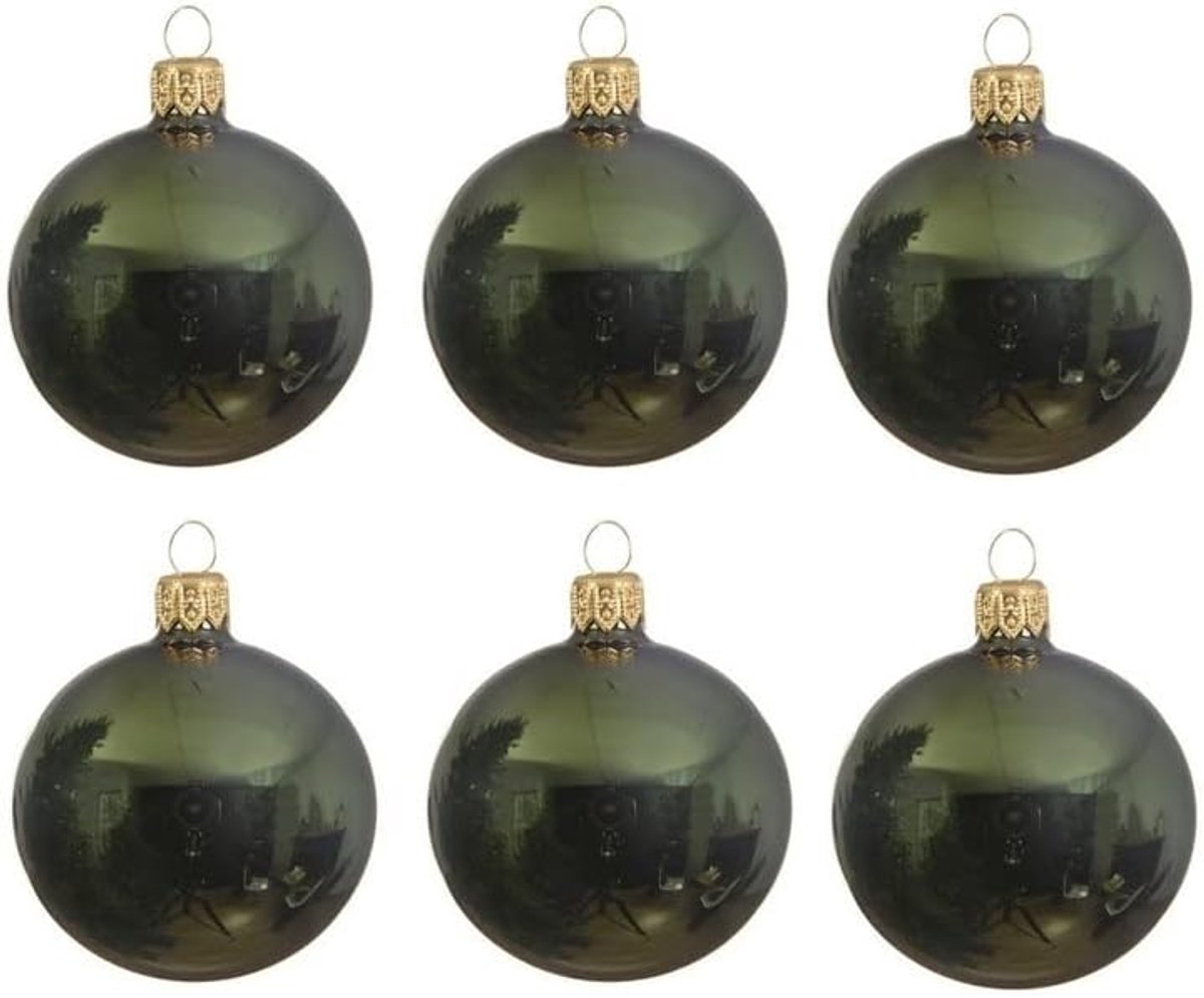 Kerstballen 6 cm - Glans/glanzende - Kerstboomversiering donkergroen
