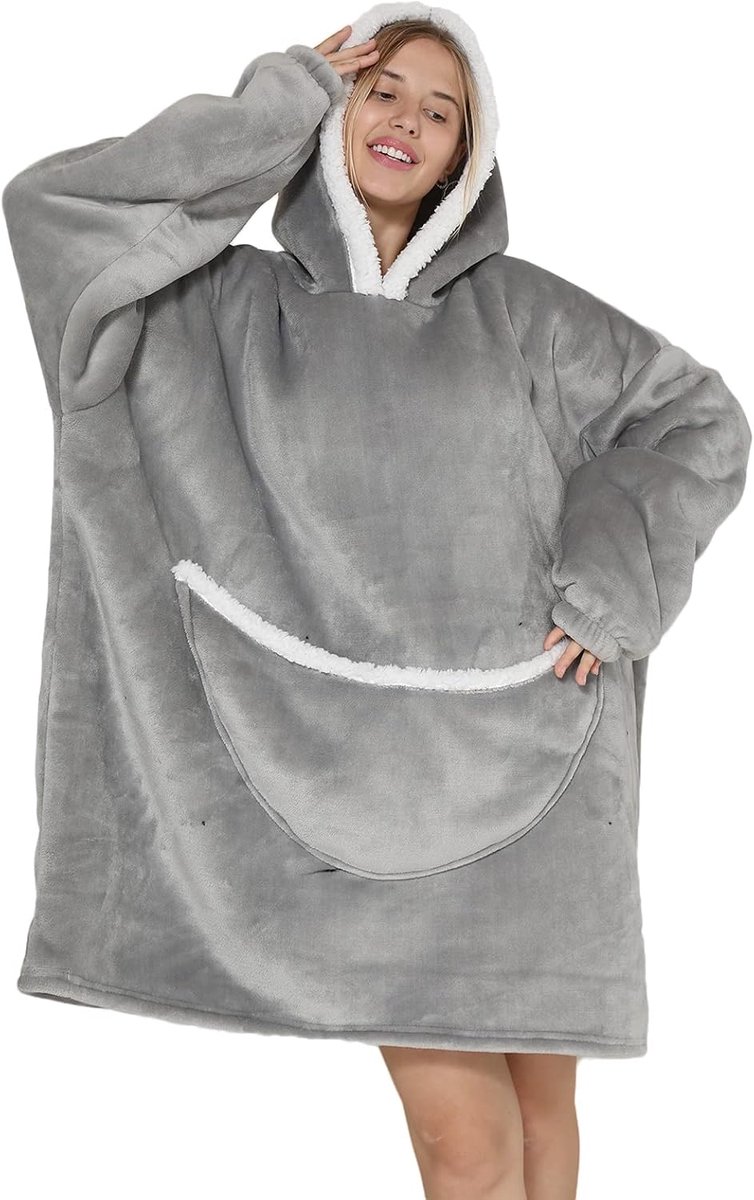 Deken Hoodie, Gezellig Comfortabele Tragbare Decke voor Unisex Volwassen Vrouwen Mannen, Pluizige Giant Sherpa Fleece Hooded Sweatshirt